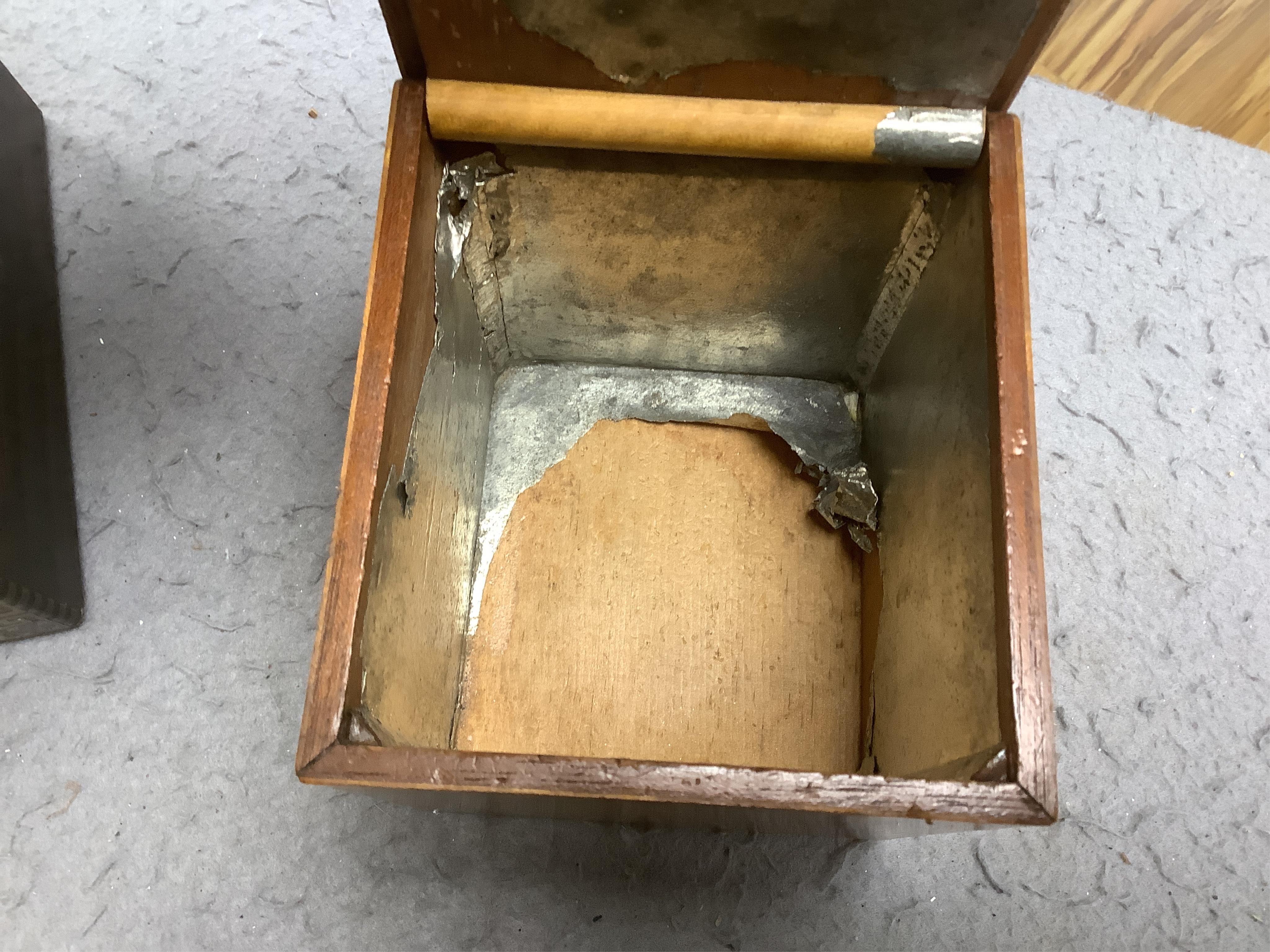 An early 19th century brass inlaid coromandel tea caddy with birch lining, 25cm wide. Condition - fair